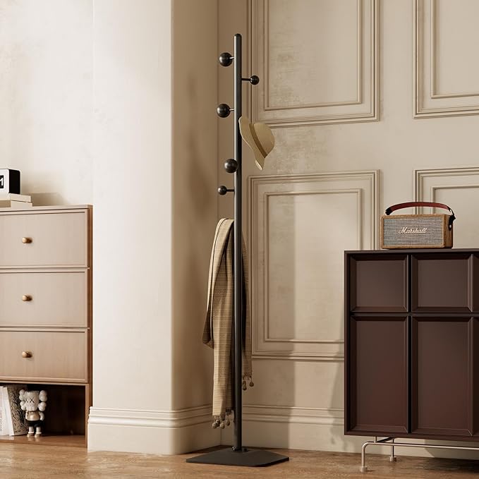 coat rack freestanding,coat rack stand with 7 Hooks and Metal Base for Bags, Hats.Coat Tree Coat Hanger Stand for Home Office Hall Entryway