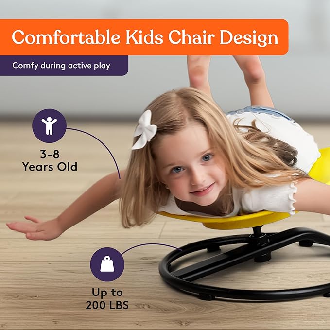 Special Supplies Smile Spinning Chair for Kids- Versatile Kids Sit and Spin Sensory Chair for Training Body Coordination for Playroom, Bedroom, or Nursery (Yellow)