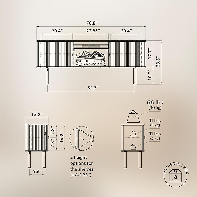 WERMO 71'' Electric Fireplace TV Stand for Living Room with Heater, Storage and Shelves Designed to fit 65’’- 75’’ Screens. Entertainment Center with Fireplace, Wood TV Stand Console (Walnut)