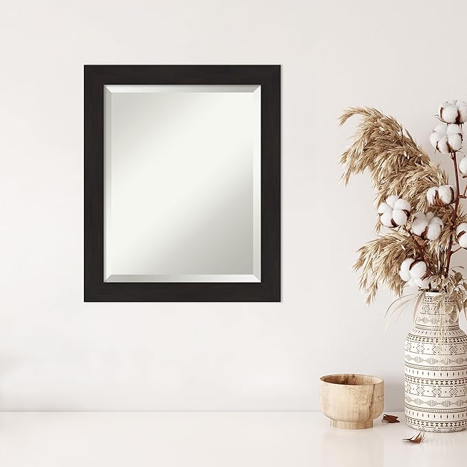 Amanti Art Brown Wall Mirror 24x20 Furniture Espresso Narrow Rectangle Bathroom Mirror for Wall Decor Living Room, Small Casual Frame, Hangs Horizonally and Vertically, Bathroom Decor, Beveled Edge
