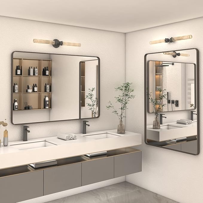 55x40 Inch Bronze Bathroom Mirror, Brushed Bronze Metal Frame Mirrors for Wall, Rounded Rectangle Bronze Mirror for Vanity,Farmhouse, Bedroom, Anti-Rust (Horizontal/Vertical)