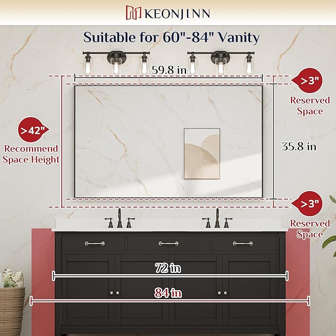 Keonjinn 60 x 36 Inch Black Bathroom Mirrors for Over Sink, Large Metal Framed Rectangle Vanity Mirror for Wall, Matte Black, Square Corner, Oversized, Sturdy & Solid(Horizontal/Vertical)