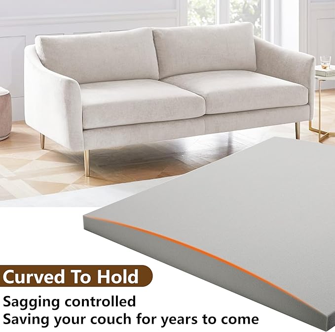 moonoom 22"x22" Couch Cushion Support, Grey Sofa Cushion Sagging Repair, Curved High Density Foam Replacement for Furniture Sagging Seat Sectional Loveseat Chair (2 Pcs)