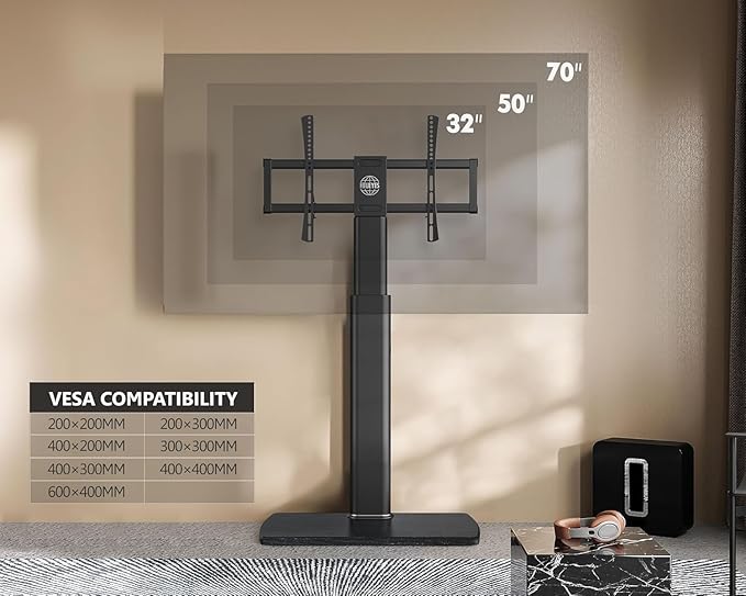 FITUEYES Tall TV Floor Stand with Power Outlet for Bedroom, Living Room, Swivel Floor Standing Corner TV Stand with Wood Base for 32 to 65 70 inch TV, Black
