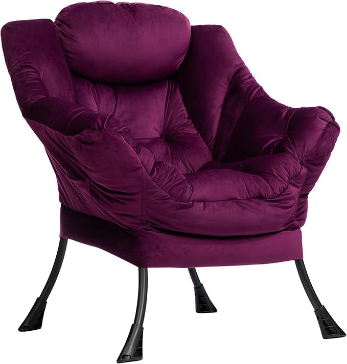 HollyHOME Fabric Large Lazy Chair, Accent Reading Chair, Cozy Lounge Chair with Armrest, Leisure Sofa Chair for Living Room, Bedroom, Dorm, Purple