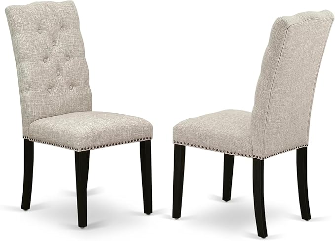 East West Furniture V697EL635-7 7 Piece Kitchen Table & Chairs Set Consist of a Rectangle Dining Room Table with V-Legs and 6 Doeskin Linen Fabric Parson Chairs, 40x72 Inch, Multi-Color