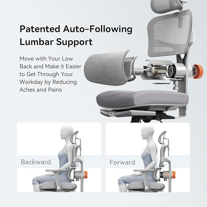 Newtral Office Chair Ergonomic - Home Office Desk Chair, Big and Tall Office Chair, Auto-Following Lumbar Support, 4D Armrest, Adjustable Seat Depth and Heigt (with Footrest + Laptop Tray, Gray)