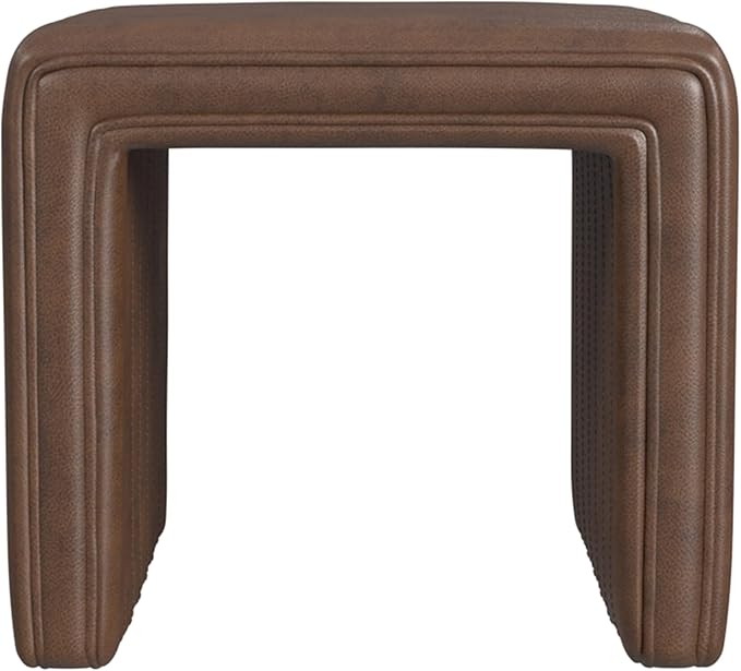 HomePop Modern Channel Tufted Faux Leather Ottoman Home Décor|Ottoman for Living Room & Bedroom - Brown Faux Leather