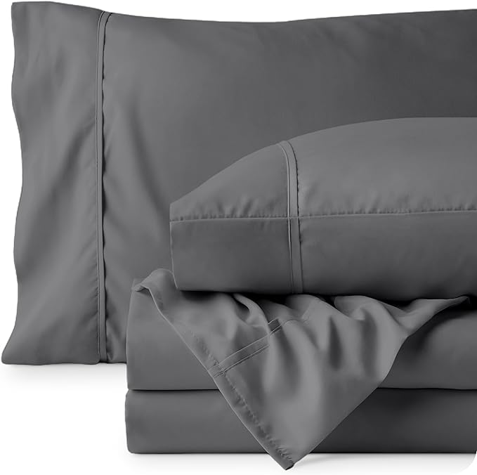 Bare Home California King Sheet Set - 1800 Ultra-Soft Microfiber Cal King Bed Sheets - Double Brushed - Deep Pockets - Easy Fit - 4 Piece Set - Bed Sheets (California King, Grey)