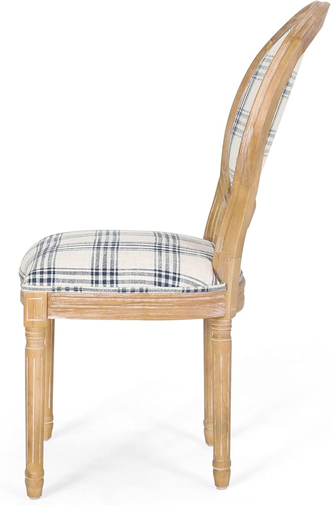 Christopher Knight Home Phinnaeus Dining Chair Set, Set of 4, Wood, Dark Blue Plaid + Light Beige + Natural
