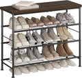 Shoe Rack Organizer 4 Tier for Closet Entryway Free Standing Metal Storage Shoe Shelf with MDF Top Board，Black