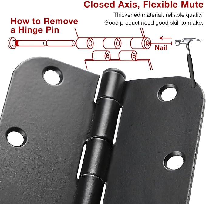 24 Pack Matte Black Door Hinges 3.5 x 3.5 Inch Interior 3 1/2 Inch Door Hinges for Doors Rounded 5/8" Radius Corners Flat Iron Hinge 3 ½"x 3 ½" Door Hardware Bisagras para Puertas Bedroom Home Decor