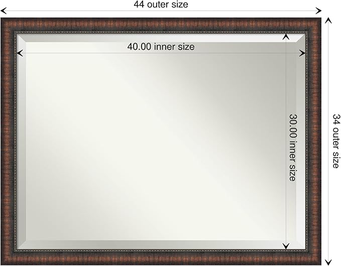 Amanti Art Brown Wall Mirror 34x44 Caleb Brown Rectangle Bathroom Mirror for Wall Decor Living Room, X-Large Rustic Farmhouse Frame, Hangs Horizonally and Vertically, Bathroom Decor, Beveled Edge