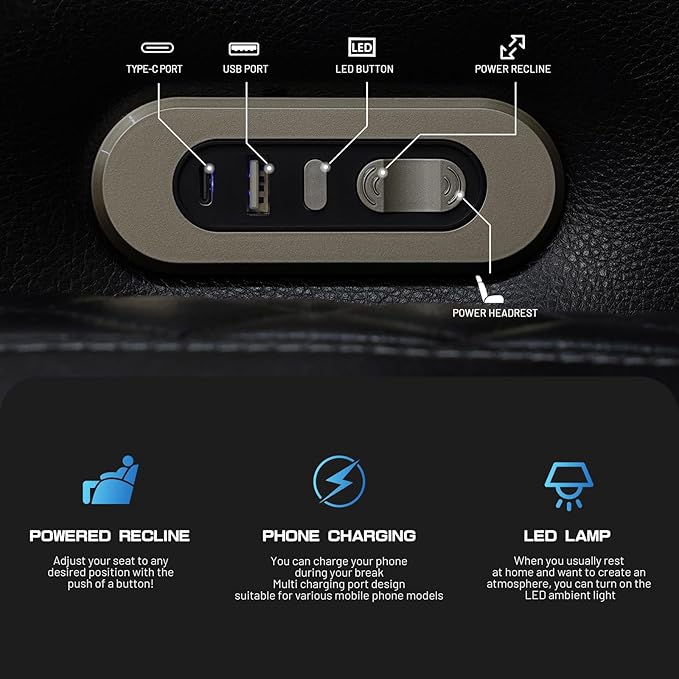 PU Leather Power Wall Hugger Chair Double Reclining Sectional Sofa 3-Seater Loveseat Couch with Reversible Coffee Table, Wireless Chargers, USB Port, Cup Holders, Storage Armrest, Ambient LED Light