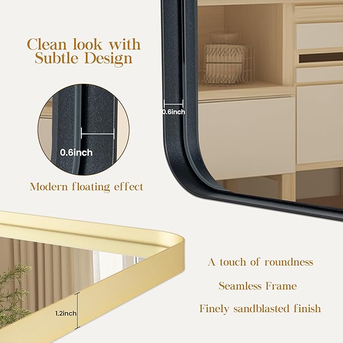 Fun Memories Gold Bathroom Mirror 22X30 Inch Bathroom Vanity, Metal Gold Frame Large Mirror, Modern Wall Mirror for Bathroom, Tempered Glass, Farmhouse, Horizontally or Vertically