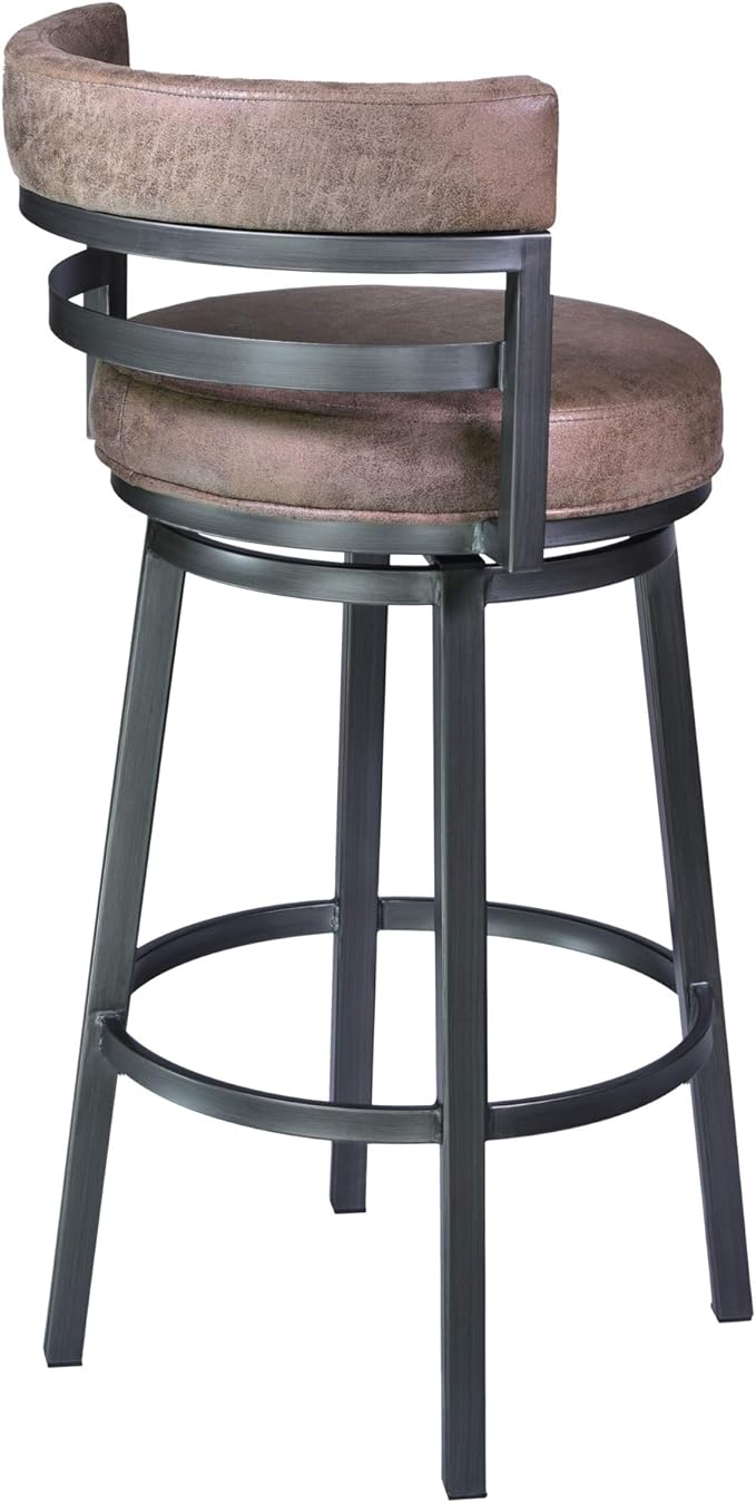 Armen Living Madrid 26" Seat Height Swivel Bandero Tobacco Faux Leather and Mineral Finish Bar Stool for Kitchen Island Counter