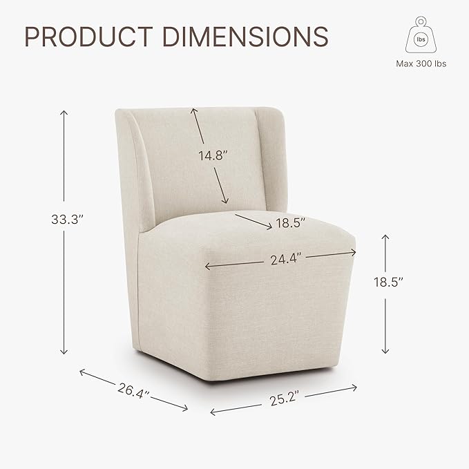 Upholstered Dining Chair with Casters Wingback Modern Side Armless Deskchair with Rollers for Diningroom Bedroom Livingroom Reading Room,Cream Beige,4 Box
