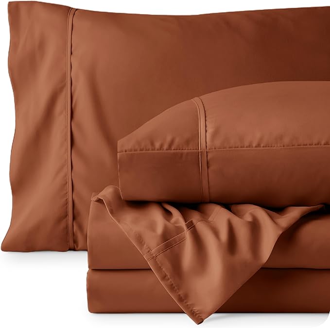 Bare Home King Sheet Set - Luxury 1800 Ultra-Soft Microfiber Queen Bed Sheets - Double Brushed - Deep Pockets - Easy Fit - 4 Piece Set - Bedding Sheets & Pillowcases (King, Terracotta)
