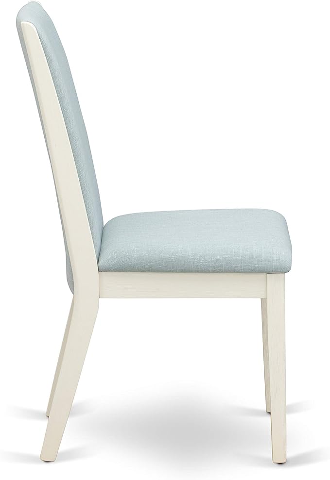 East West Furniture X027LA015-9 9 Piece Dining Set Includes a Rectangle Dining Room Table with X-Legs and 8 Baby Blue Linen Fabric Upholstered Parson Chairs, 40x72 Inch, Multi-Color