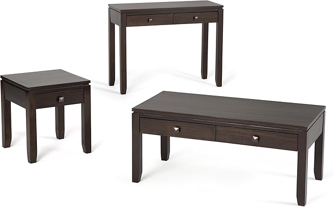 SIMPLIHOME Cosmopolitan Coffee Table - 42 inch Wide Solid Wood Contemporary Rectangle Cocktail Table in Mahogany Brown, Stylish Living Room Table with 2 Drawers and Square Brushed Nickel Knobs