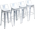 Yongchuang 30 inch Bar Stools Set of 4 Bar Height Metal Barstools with Wood Seat Distressed White Low Back Kitchen Bar Chairs