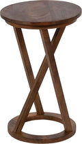 Kate and Laurel Aja Modern Side Table; 15 x 15 x 23; Walnut Brown; Decorative Modern Geometric Wood Bedroom Nightstand Table with Round Tabletop and Unique Slanted Legs