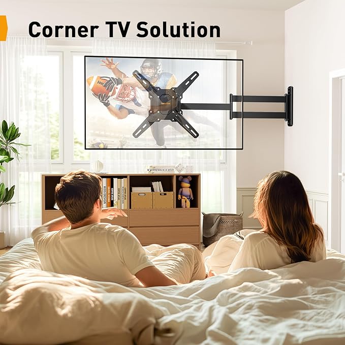 Perlegear Long Arm TV Wall Mount for 26-65 inch TVs up to 100 lbs, Corner TV Mount Bracket with 31.65” Extension, Swivel, Tilt Articulating Arms, Full Motion Wall Mount, Max VESA 400x400mm PGMF25B