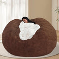 BCU 7FT Big Bean Bag for Adults Kids Without Filling Oversized Bean Bag Chair Cover for Stuffed Animal Storage, Brown