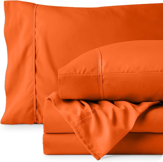 Bare Home Queen Sheet Set - Luxury 1800 Ultra-Soft Microfiber Bed Sheets - Double Brushed - Deep Pockets - Easy Fit - 4 Piece Set - Bedding Sheets & Pillowcases (Queen, Orange)