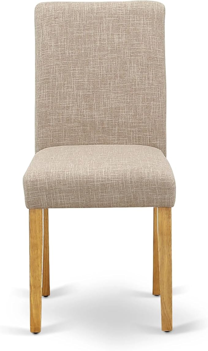 East West Furniture ANAB3-OAK-04 3 Piece Dinette Set for Small Spaces Contains a Round Dining Table with Pedestal and 2 Light Tan Linen Fabric Upholstered Chairs, 36x36 Inch, Oak