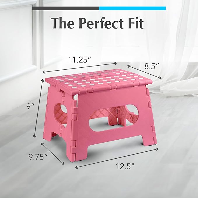 Handy Laundry - Folding Step Stool - Sturdy Enough Collapsible Stool to Support Adults and Safe Enough for Kids - Opens Easy with One Flip - Great for Kitchen, Bathroom or Bedroom (Pink - 9 Inch)