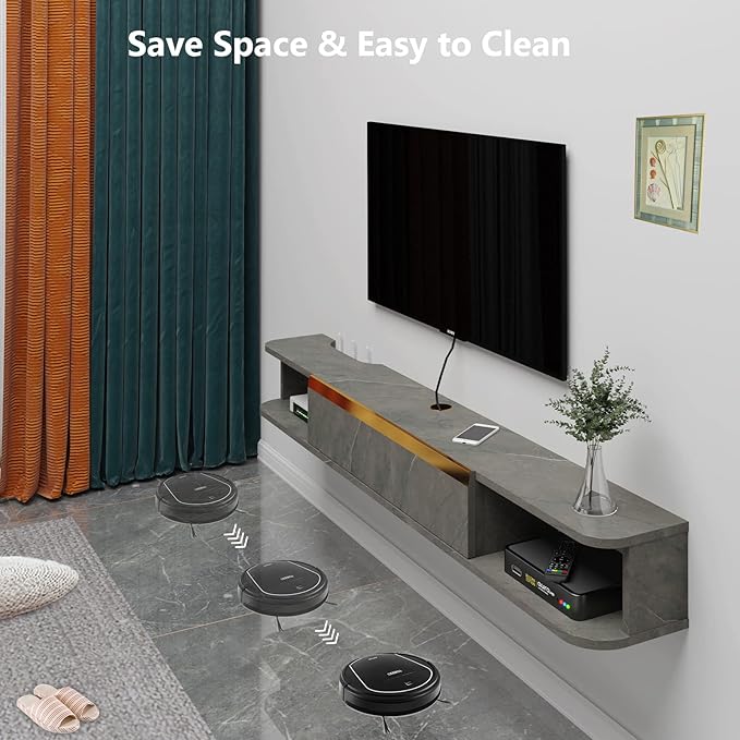 Floating TV Stand, 79'' Wall Mounted Entertainment Center TV Media Console, Floating Shelves with Door, Floating TV Cabinet Large Storage TV Bench for Living Room (Dark Grey, 78.74IN)