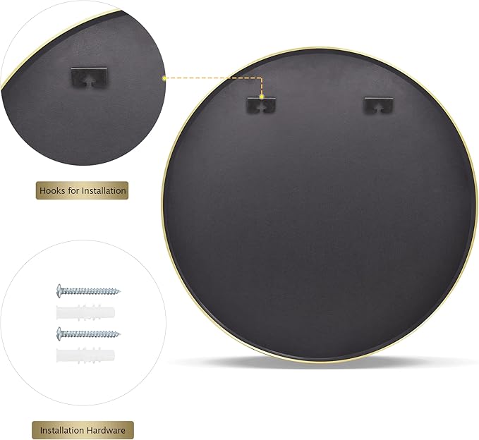 Round Mirror 29.6" Black Wall Mounted Circle Mirrors Vanity Mirror with Aluminum Alloy Frame Modern Decoration for Bathroom, Living Room, Vanity, Bedroom, Entryway