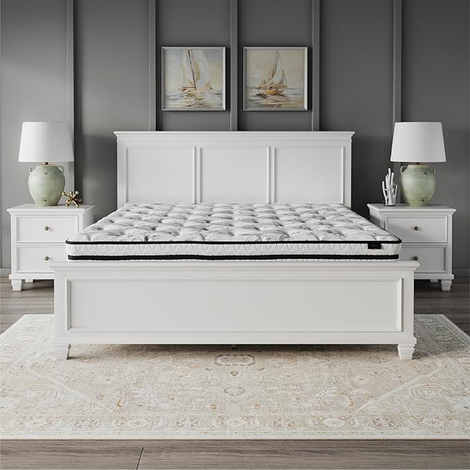Signature Design by Ashley M69541 King Size Chime 8 Inch Medium Firm Innerspring Pressure Relief Quilt Foam, Fiberglass Free, Mattress in A Box
