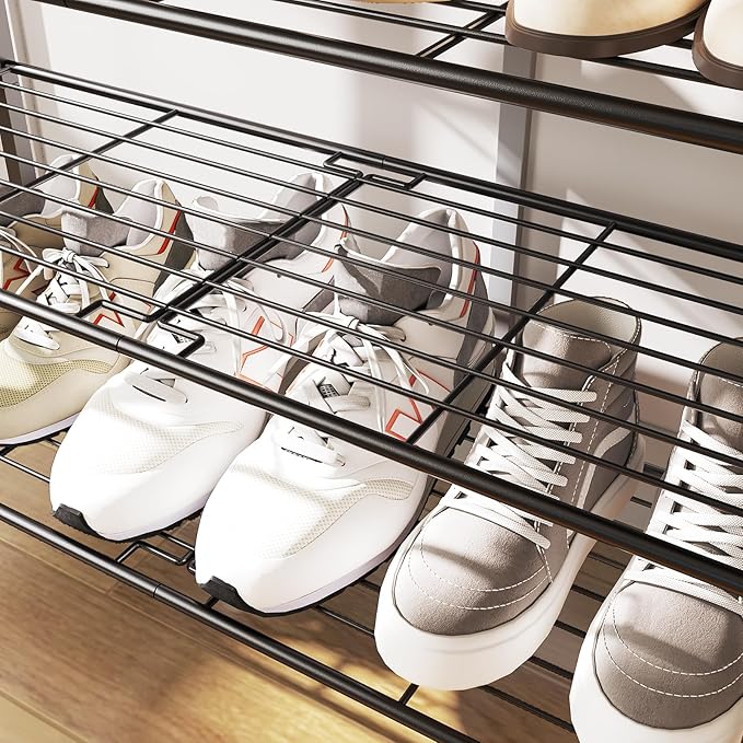 10 Tier Shoe Rack, Large Capacity Shoe Storage Organizer Holds 40 Pairs, Durable and Stable, for Entryway, Hallway, Closet, Dorm Room, Greige and Black SS10BG