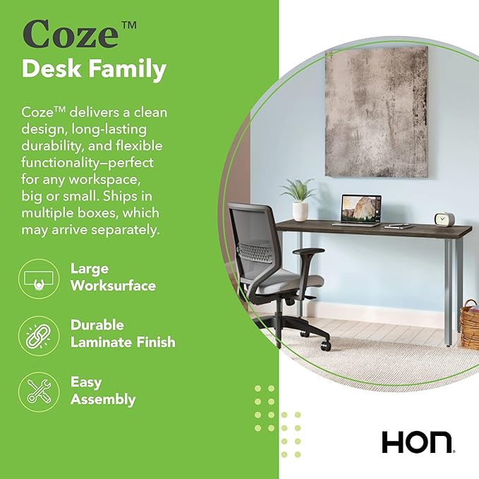HON Coze Home Office Desks, Sturdy Table Computer Desk, 48", Walnut Top, Silver Base