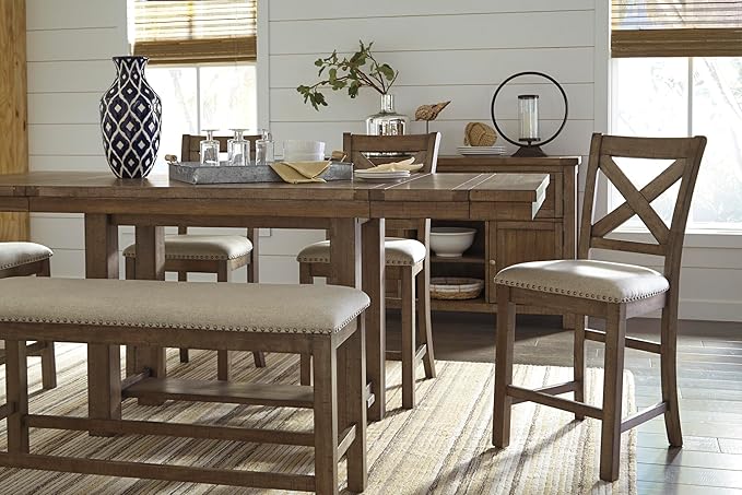 Signature Design by Ashley Morriville Counter Height Upholstered Dining Room Bench, Brown