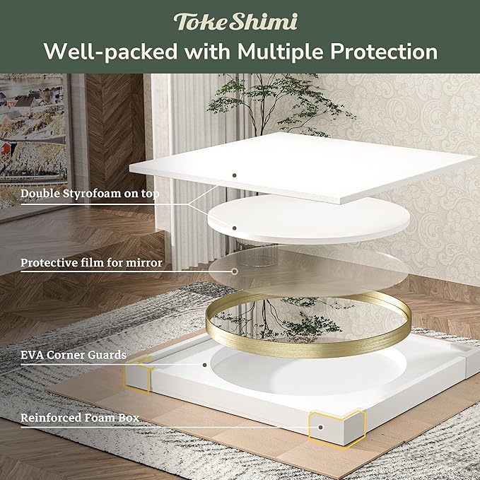 TokeShimi Brushed Gold Round Mirror 30 Inch Gold Round Vanity Bathroom Mirror for Wall Aluminum Alloy Matte Metal Frame Modern Gold Circle Mirror Fit in Minimalist Multi Style Home Decor