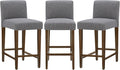 CHITA Counter Height Bar Stools Set of 3, 27" H Seat Height Upholstered Barstools, Fabric in Fog Grey
