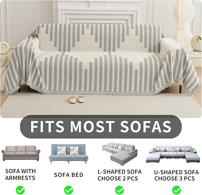 HAOMAIJIA Boho Sofa Covers Couch Covers for 3 Cushion Couch Sofa Pet Friendly Soft Thick Couch Cover for Dogs Washable Sectional Couch Covers L Shape Furniture Protector (Grey, 91"x150")