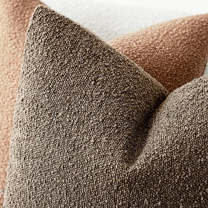 Foindtower Pack of 2 Textured Boucle Throw Pillow Covers Accent Solid Decorative Pillow Cases Cozy Woven Couch Cushion Case for Chair Sofa Bedroom Living Room Home Decor 20x20 Inch Light Brown