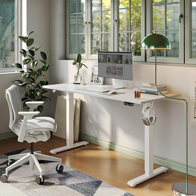 Agilestic Electric Standing Desk, Large 60 x 24 Inches Height Adjustable Desk, Sit Stand up for Work Office Home, Ergonomic Rising Computer Table with Memory Preset, White