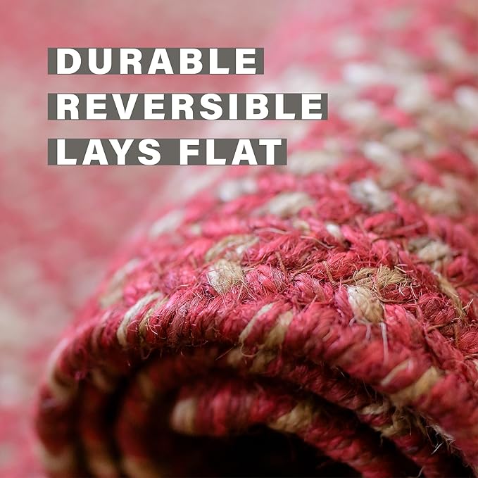 Homespice 27x45” Red Oval Braided Rug. Apple Pie Red Jute Oval Rug. Uses- Entryway, Kitchen Rugs, Bathroom Rugs. Reversible, Rustic, Country, Primitive, Farmhouse Decor Rug