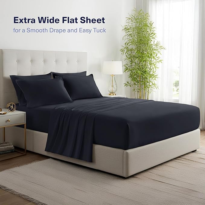 Kickoff Viscose Bamboo Sheets King Size 4-pc 100% Organic Bamboo Viscose Bed Cooling Sheets King Size Set Cool Bedding for hot Sleepers Sheet, Flat, Fitted, Pillowcases (Onyx Black,K)