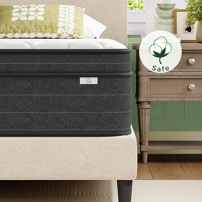 12 Inch Full Size Mattress in a Box for Back Pain, Medium Firm Feel Fiberglass Free Hybrid Mattress with Individual Pocket Springs and Pressure-Relieving Memory Foam, 120-Night Trial