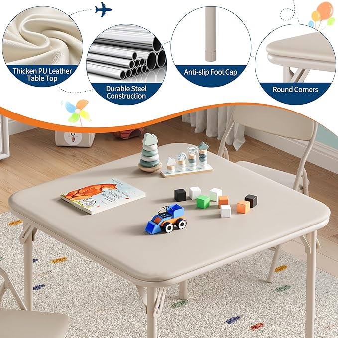 IDEALHOUSE 3 Piece Folding Kids Table and Chairs Set, Children Activity Table and Chairs Set for Dining Room,Daycare,Classrooms