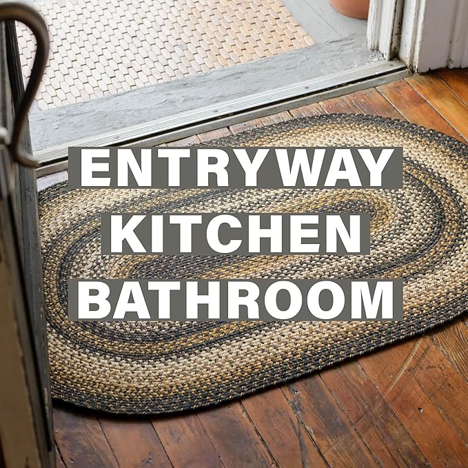 Homespice 27x45” Black Oval Braided Rug. Kilimanjaro Black Jute Oval Rug. Uses- Entryway, Kitchen Rugs, Bathroom Rugs. Reversible, Rustic, Country, Primitive, Farmhouse Decor Rug