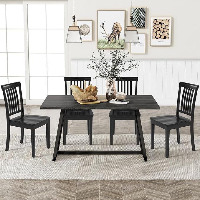 COLAMY Wooden Dining Room Chairs Set of 2, Spindle High Back Windsor Kitchen Side Chair, Farmhouse Dining Chairs for Kitchen, Dining Room, Black