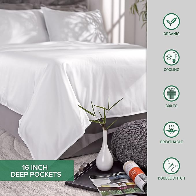 Split King Sheets by Pure Bamboo, Genuine 100% Organic Viscose Derived from Bamboo Bed Sheet Set, Soft & Cooling, Double Stitching *Not for Split Top (Split King, Jacquard Stone)