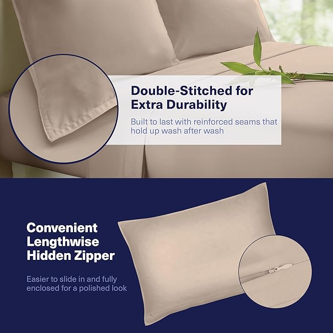Kickoff Viscose Bamboo Sheets California King Size 4-pc 100% Organic Bamboo Viscose Bed Cooling Sheets Cal King Set Cool Bedding for hot Sleepers Sheet, Flat, Fitted, Pillowcases (Iced Latte, CK)